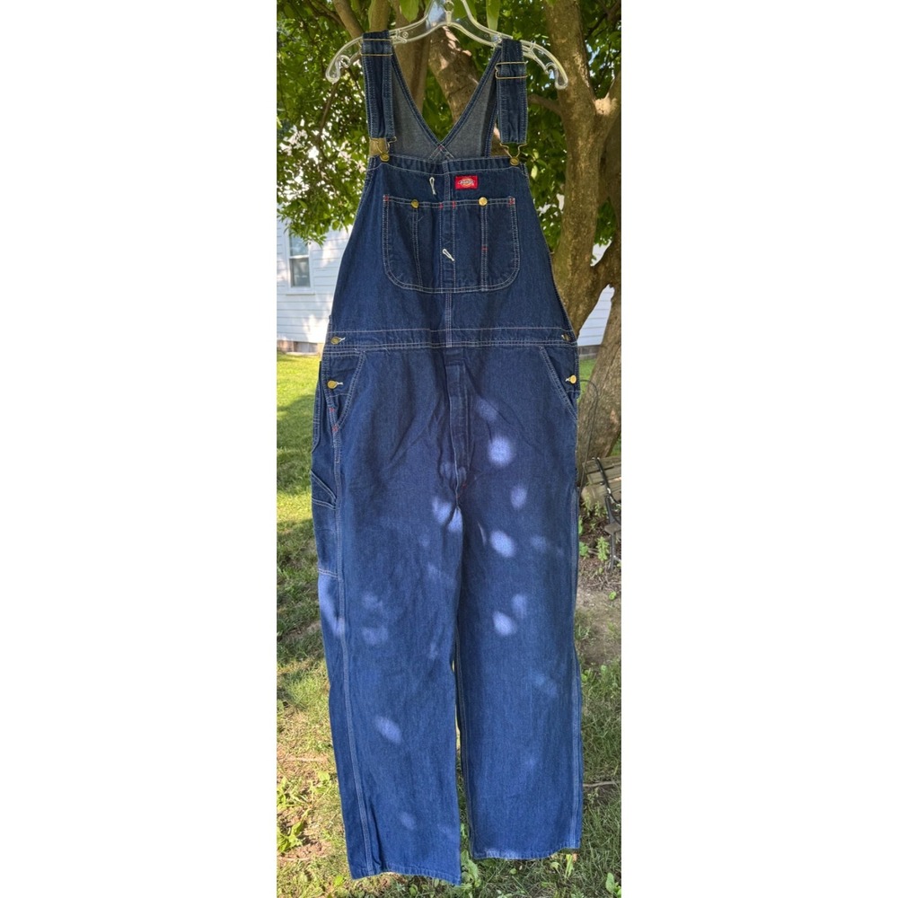 Dickies Bib Overalls Men's 38x32 Blue Denim Carpenter 2014 Made Mexico Zip Fly